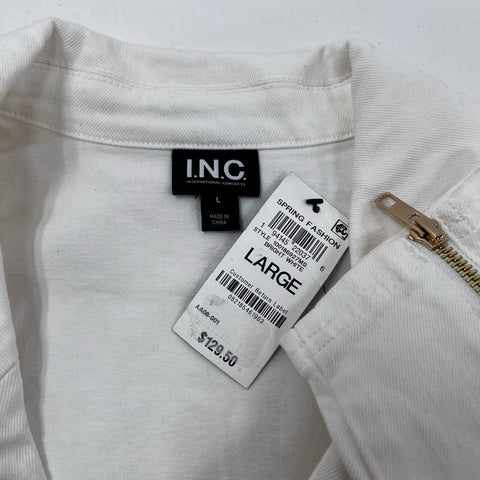 INC International Concepts Women's White Moto Jacket Full Zip Cotton NWT Sz L