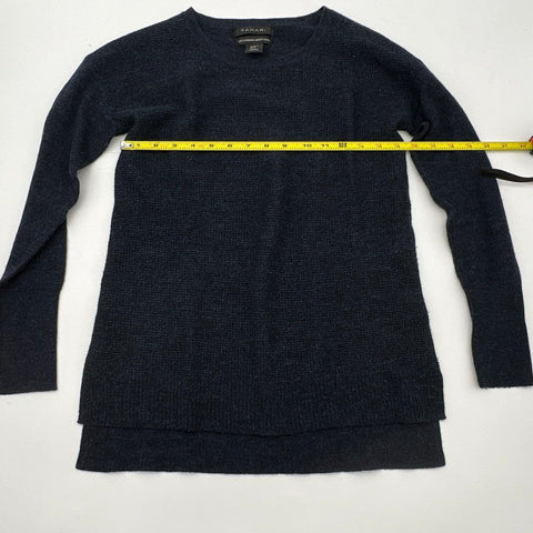 Tahari Women's Navy Blue 100% Extrafine Merino Wool High-Low Knit Sweater XS