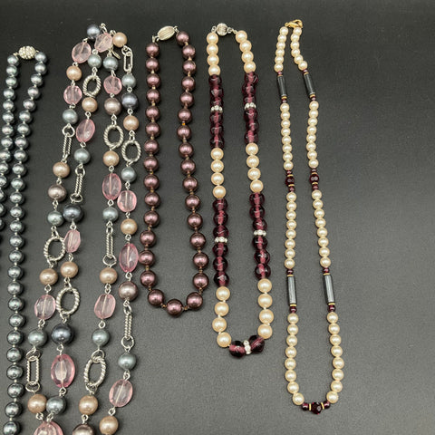 Vintage Style Faux Pearl Necklaces Costume Jewelry Lot of 7 Grey Cream Mauve