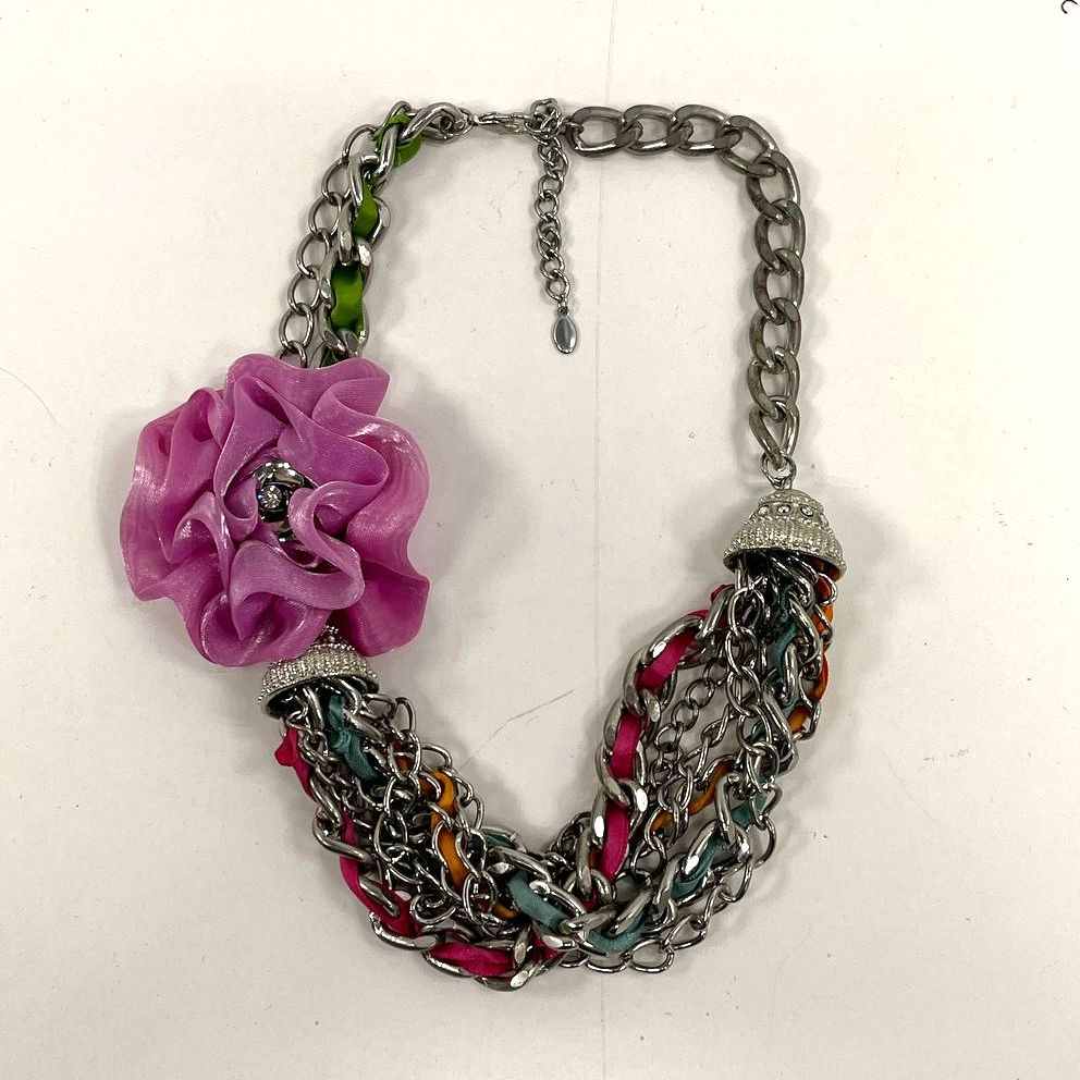 Single Item Chain Multicolored Ribbon Multiple Strand Chunky Statement Necklace