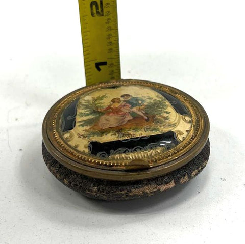 Antique Victorian Romantic Courting Scene Powder Compact Enamel Vanity Case