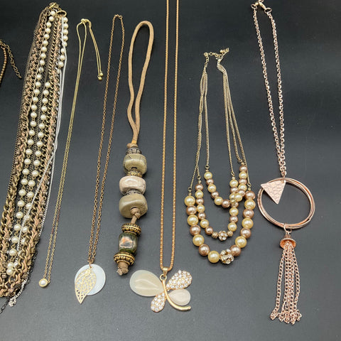Fashion Statement Jewelry Lot of 10 Necklaces Faux Pearl Elephant Butterfly