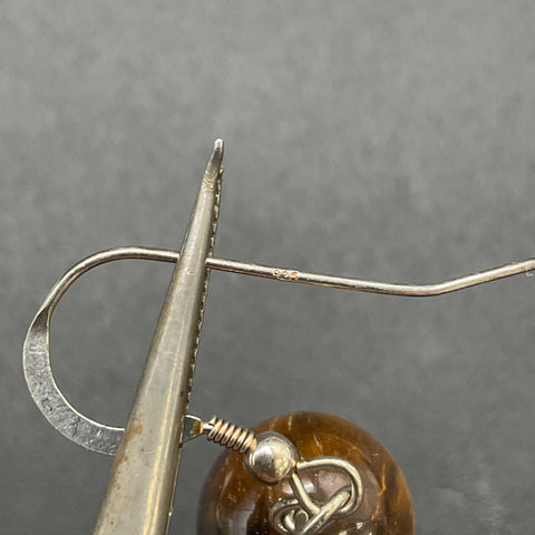 925 Sterling Silver Tiger's Eye Necklace & Dangle Earrings Set Vintage Style