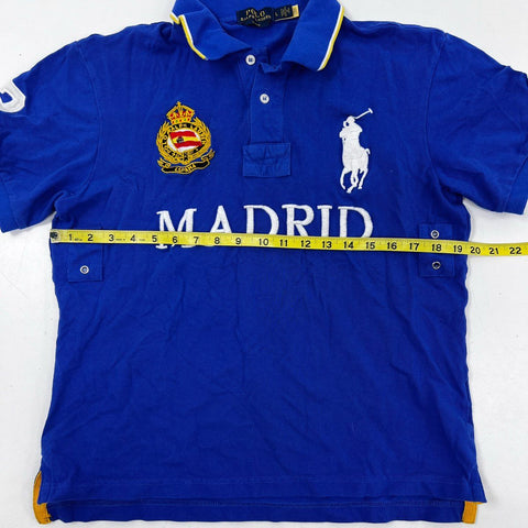 Polo Ralph Lauren Men's Blue Madrid Big Pony Slim Fit Crest Polo Shirt Sz L