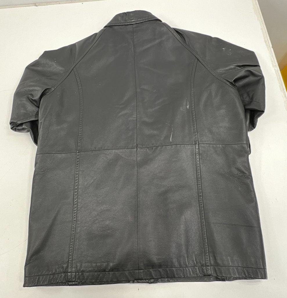 Phase Two Black Leather Full Zip Field Jacket Coat Men's Size XL