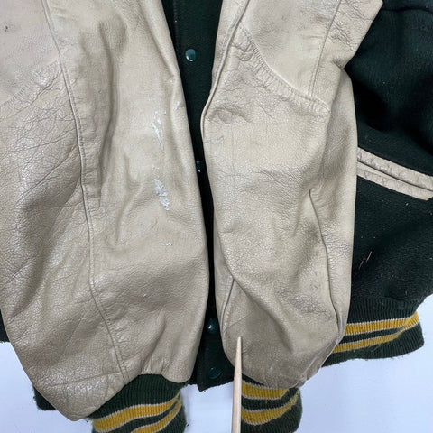 Vintage 90s DeLong Wool Leather Sleeve Varsity Letterman Jacket USA Made Sz XL