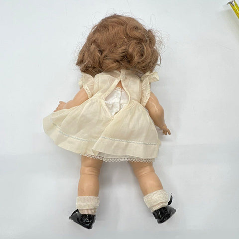 Vintage Ideal Doll 14 Inch Hard Plastic Sleep Eyes Made In USA White Dress