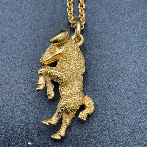 Vintage Monet Gold Tone Aries Ram Zodiac Pendant Necklace Textured Figural