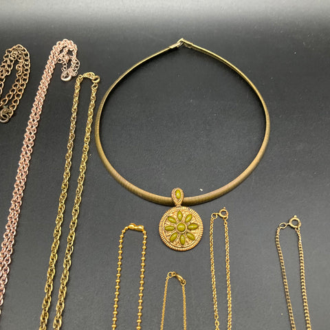 Vintage Costume Jewelry Lot of 11 Necklaces Gold Tone Beaded Tassel Locket
