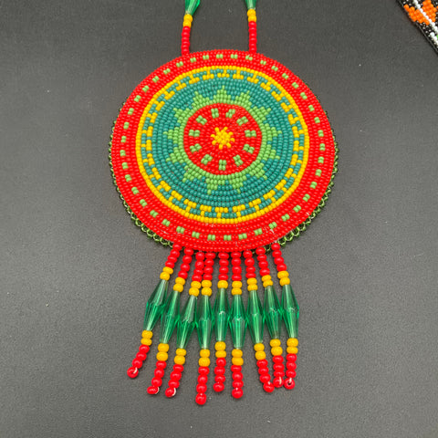 Vintage Seed Bead Jewelry Lot of 2 Thunderbird Loom Woven & Medallion Necklaces