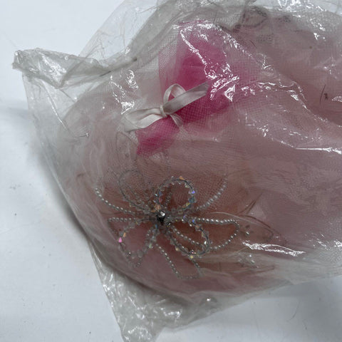 Vintage 60s T. & G. Bridal Women's Pink Satin Jacket & Headpiece Veils Set