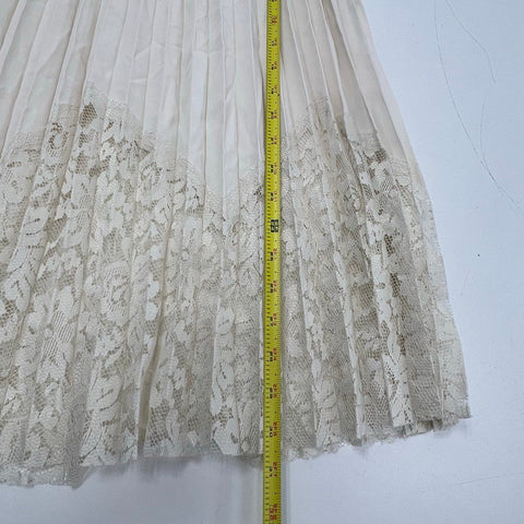NWT Nanette Lepore Ecru Cream Pleated Lace Hem Midi Skirt Women's L