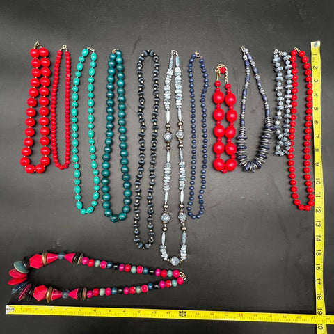 Vintage Costume Jewelry Beaded Necklace Lot 11 Pieces Mixed Era Boho Bold