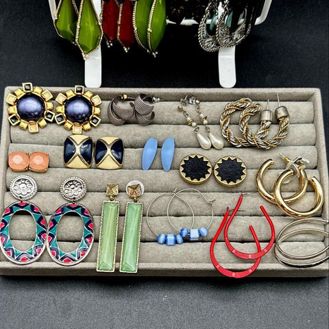 Vintage to Modern Costume Jewelry Earring Lot 25+ Pairs Hoops Studs Dangles