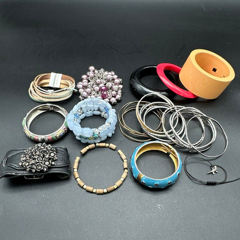 Eclectic Costume Jewelry Lot of 22 Bracelets Bangles Cuffs Boho Vintage Styles