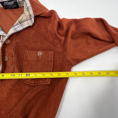 Vintage 70s EasyAces Velour Terry Cloth Pullover Shirt Plaid Collar USA Sz S