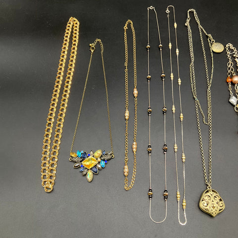 Fashion Necklace Costume Jewelry Lot of 11 Faux Pearl Pendant Gold Silver Tone
