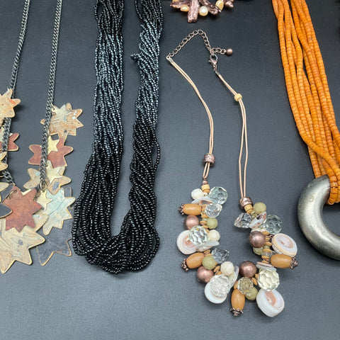 Boho Eclectic Jewelry Lot of 8 Necklaces Shell Pearl Seed Bead Star Charms
