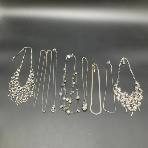 Silver Tone Rhinestone Statement Owl Anchor Necklace Jewelry Lot of 10