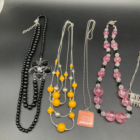 Mixed Fashion Costume Jewelry Lot 10 Necklaces Beaded Statement Silver Tone
