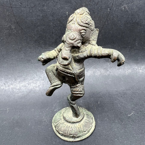 Vintage Dancing Ganesha Ganapati Bronze Statue Hindu God Figure 3.75" Patina