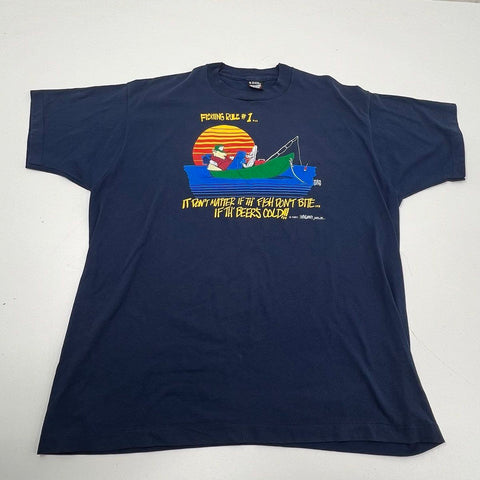 Vintage 1991 Funny Fishing Beer Rule T-Shirt Single Stitch Screen Stars Sz XXL
