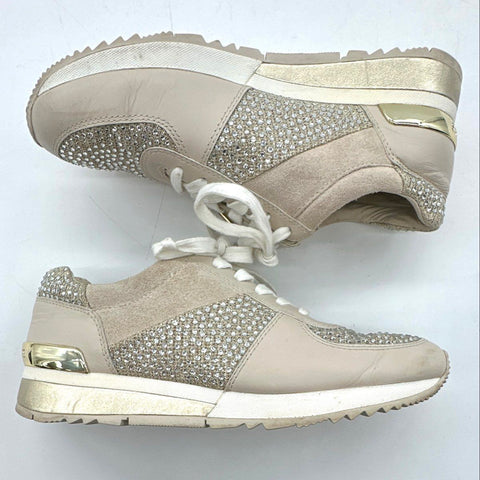 Michael Kors Billie Rhinestone Embellished Leather Fashion Sneakers Size 7M