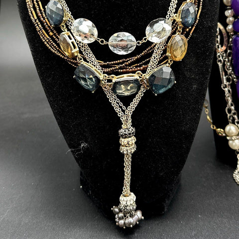 Fashion Jewelry Statement Necklace Lot Beaded Multi-Strand Bib Rhinestone 13pc