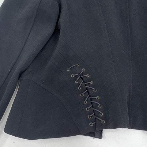 Isabel De Pedro Women's Black Blazer Vintage Y2K Mr Cat Lace Up Cropped US 12