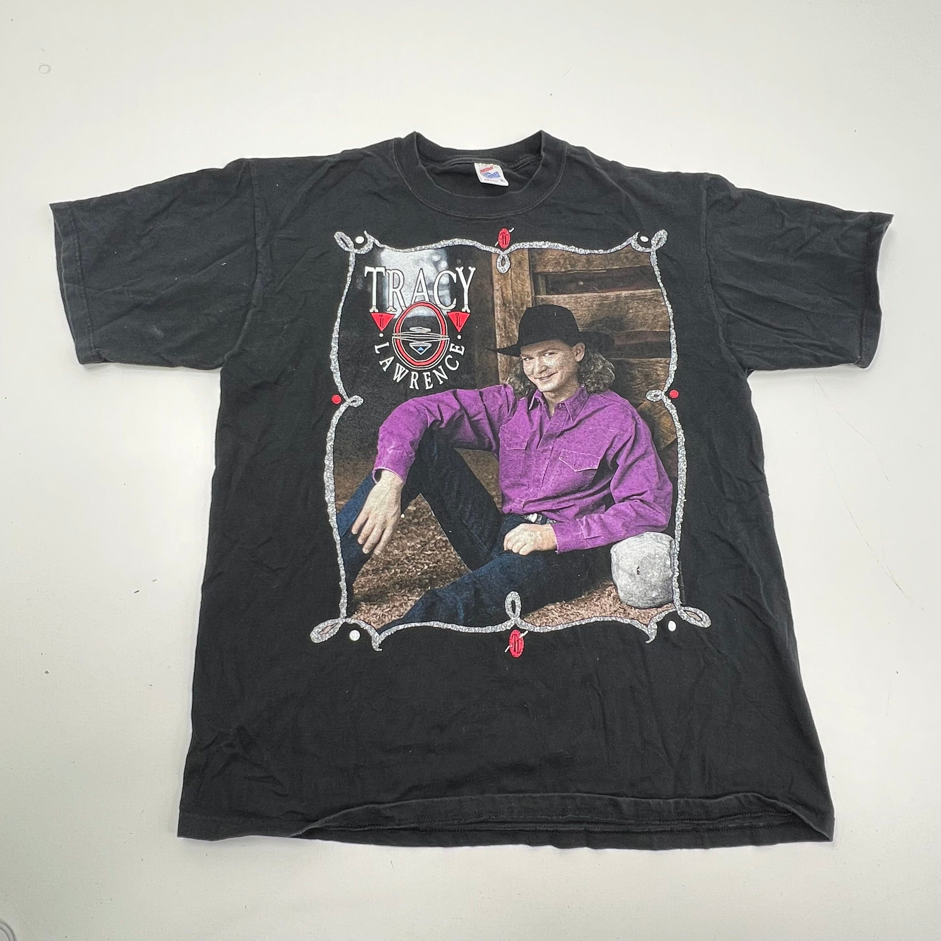 Vintage 90s Tracey Lawrence Black Tour Graphic T-Shirt Jerzees USA Men's L