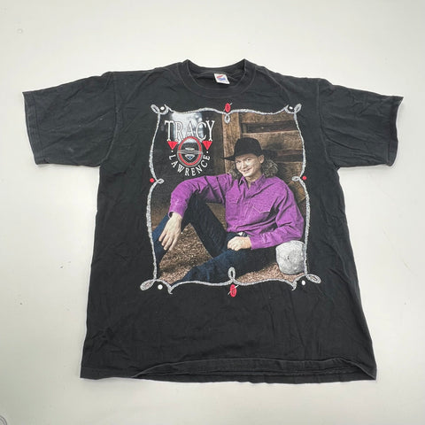 Vintage 90s Tracey Lawrence Black Tour Graphic T-Shirt Jerzees USA Men's L