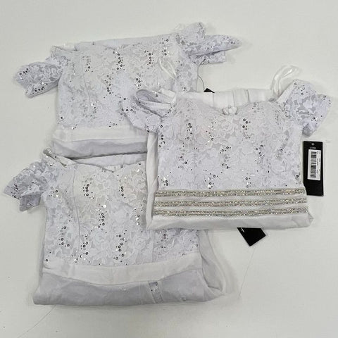 NWT La Scala Sequin Lace Off Shoulder Maxi Gown White Made in USA Sz S