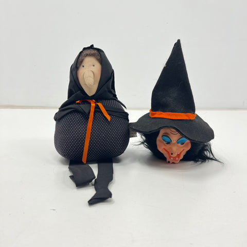 Vintage Overly Raker Halloween Witch Head & Plush Shelf Sitter Lot of 2