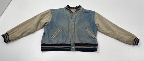 Vintage 90s American Eagle Men's Denim Varsity Jacket Blue Tan Sz XL
