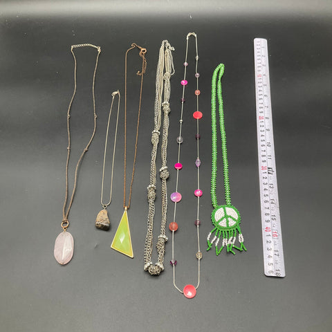 Fashion Costume Necklace Lot of 6 Beaded Peace Sign Geometric Rose Quartz Stone