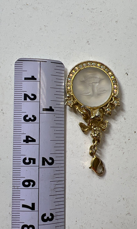 Kirks Folly Seaview Moon Cherub Pendant Charm Gold Tone AB Rhinestone Vintage