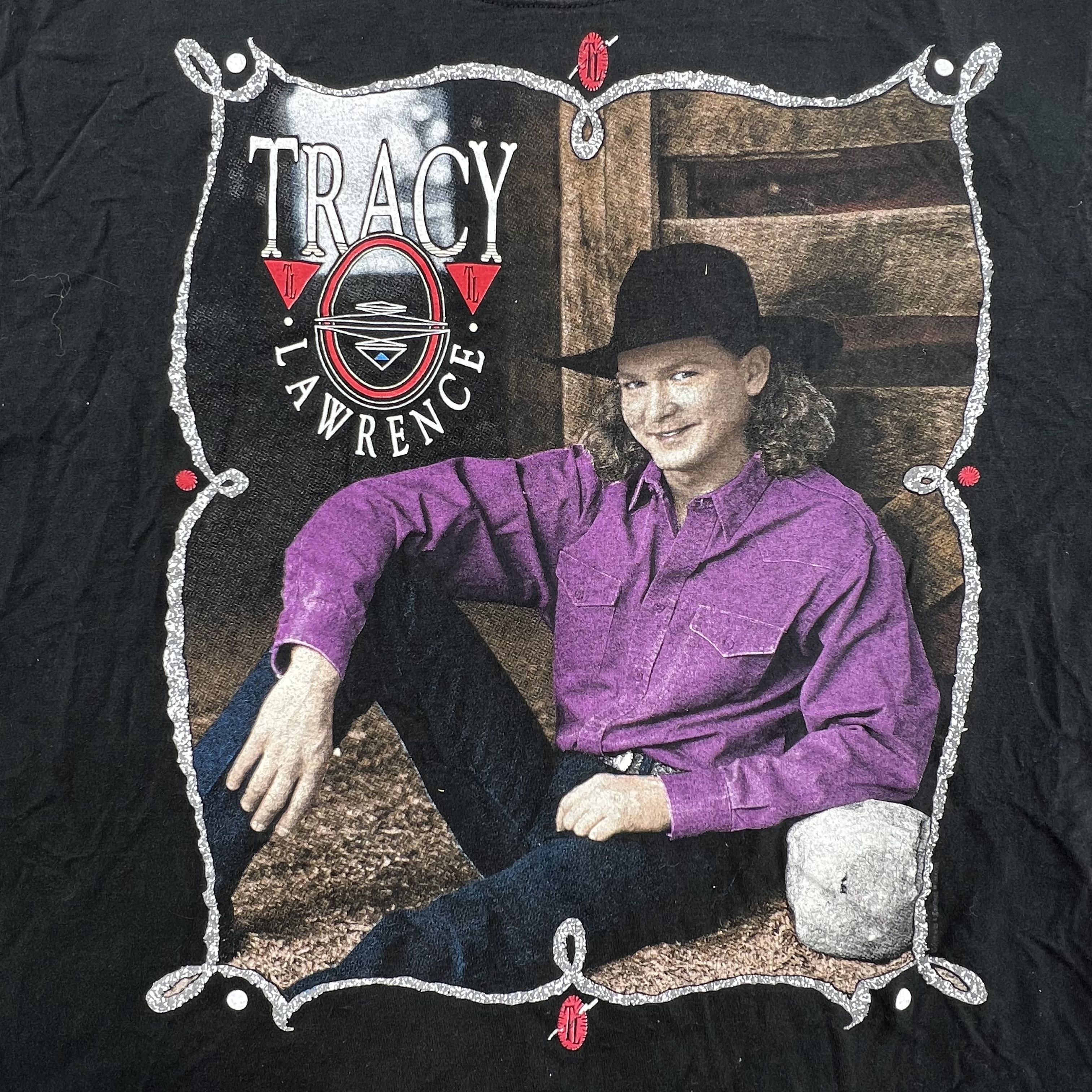 Vintage 90s Tracey Lawrence Black Tour Graphic T-Shirt Jerzees USA Men's L