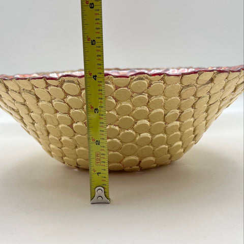 Italian Art Glass Bowl Set 2 Iridescent Pink Red Gold Pebble Texture Vintage