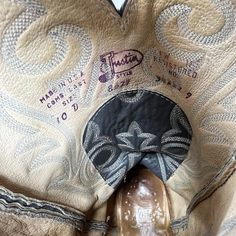 Justin 8527 Grey Elephant Leather Black Cowboy Western Boots Size 10 D