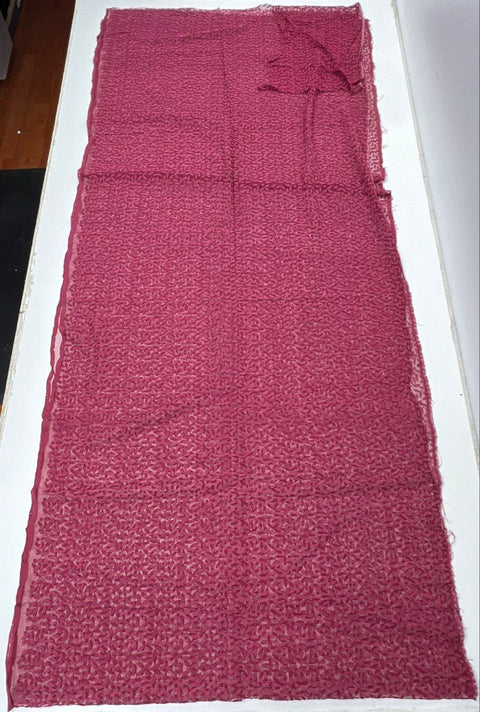 Vintage Burgundy Sheer Mesh Soutache Leaf Embroidered Fabric 186" x 40" 5 Yds
