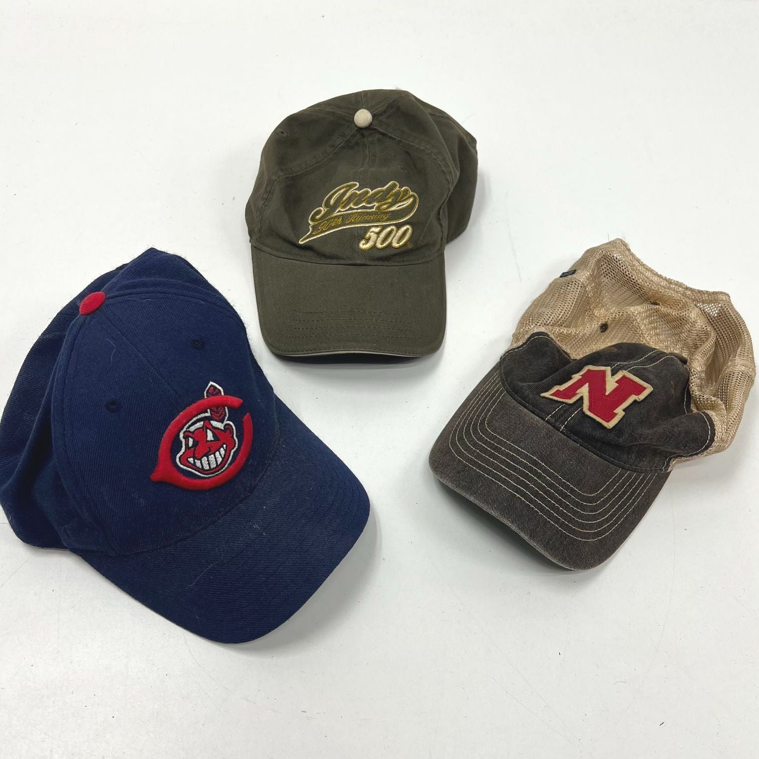 Sports Hat Lot 3 Cleveland Indians Chief Wahoo Nebraska Cornhuskers Indy 500