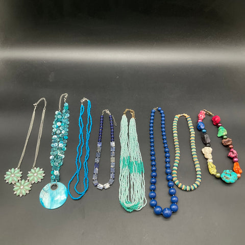 Mixed Fashion Costume Jewelry Lot 8 Necklaces Beaded Shell Floral Silver Tone