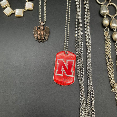 Fashion Jewelry Lot of 7 Necklaces Rhinestone Mother of Pearl Nebraska Eagle