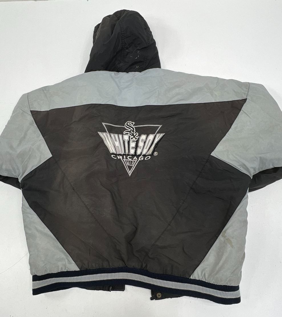 Vintage 90s Logo 7 Black Gray Chicago White Sox Hooded Puffer Jacket Youth L