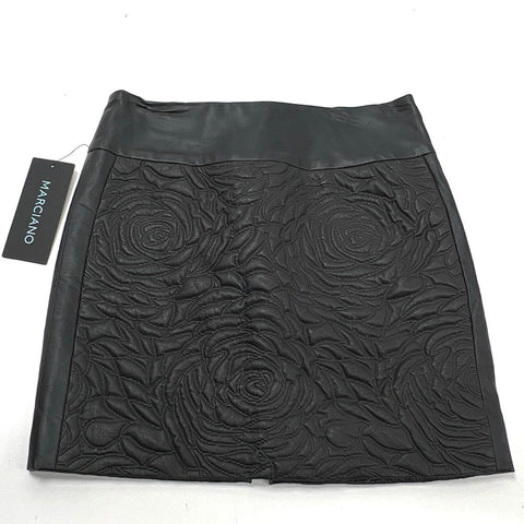 Marciano Women's Jet Black Quilted Rose Floral Texture Mini Skirt Sz 0 NWT