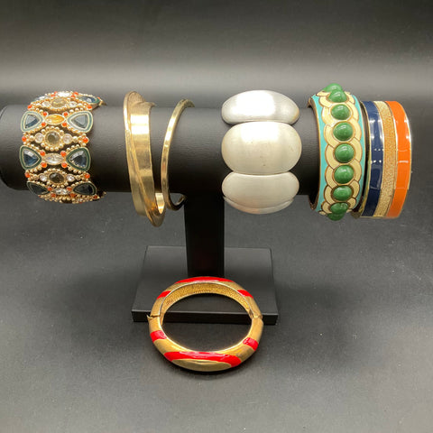 Vintage to Modern Costume Jewelry Lot 2.3 Lbs Bangles Stretch Rhinestone 13pc