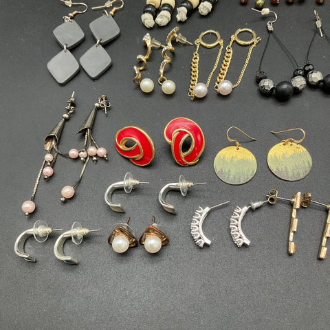 Vintage to Modern Costume Jewelry Lot 35+ Pairs Earrings Hoops Dangles Studs
