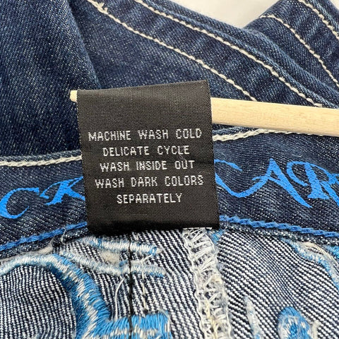 Vintage Y2K Black Carpet Blue Embroidered Crest Straight Leg Jeans Men's 36x32