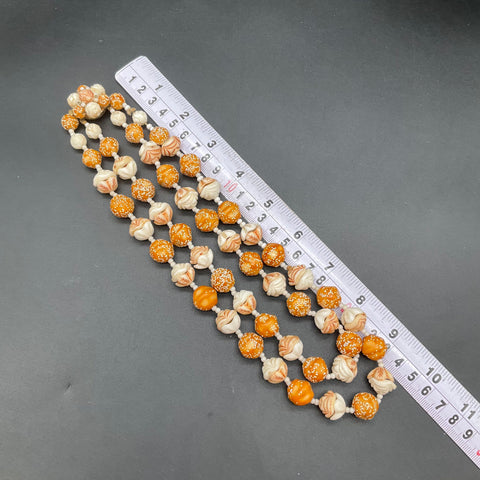 Vintage Hong Kong Double Strand Sugared Beaded Necklace Textured Floral Orange