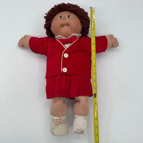 Cabbage Patch Kids Doll Coleco Vintage Brown Yarn Hair Red Suit 17 Inch